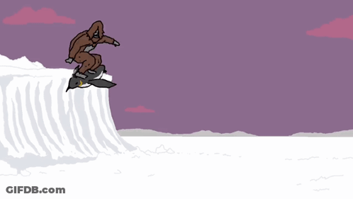 Bigfoot Snowboarding In Snow GIF