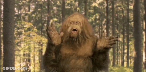 Bigfoot Standing In Forest With Mouth Open GIF