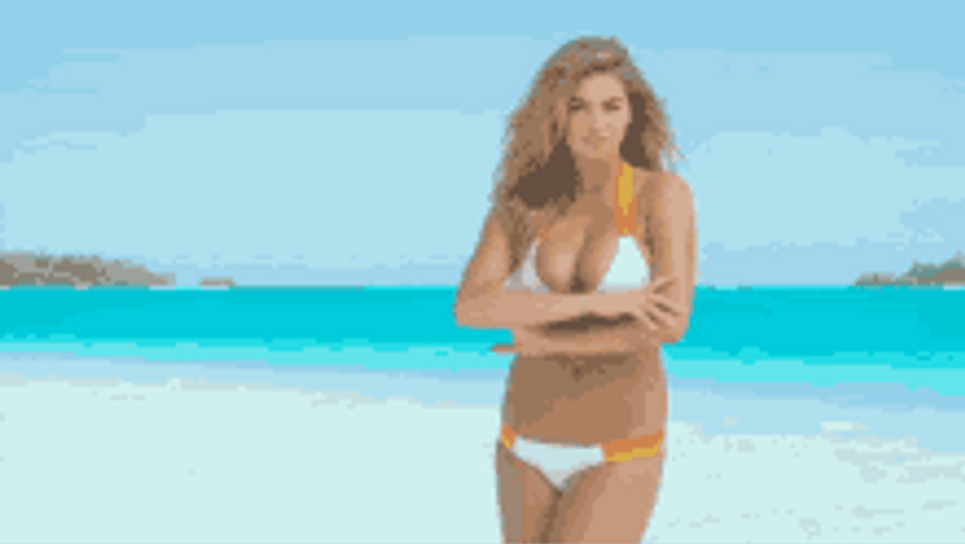 Bikini Model Kate Upton Beach White Sand Pose GIF