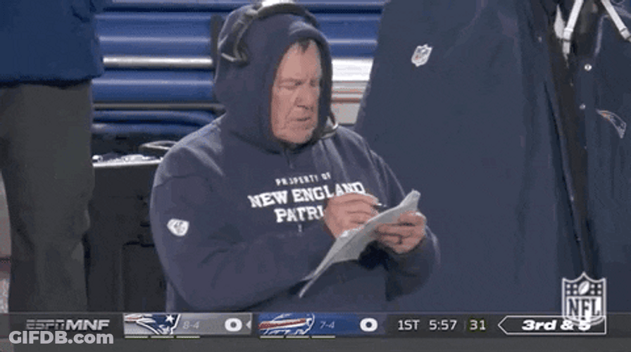 Bill Belichick Looking In To Game Play Plan GIF