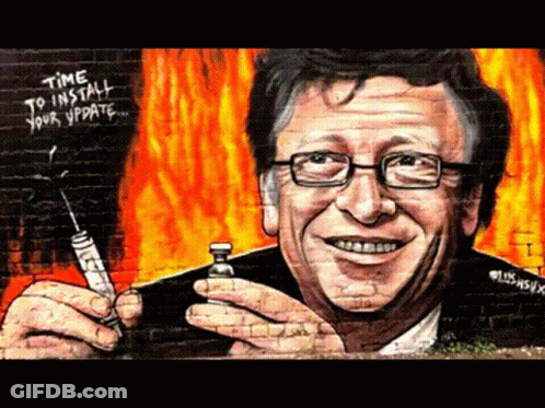 Bill Gates Holding Syringe Saying Time To Install Your Update GIF