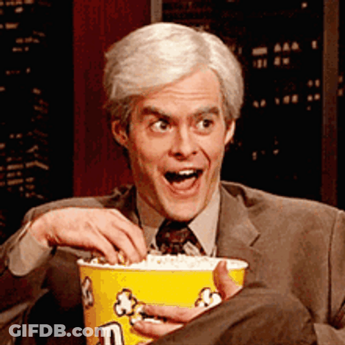 Bill Hader SNL Excitedly Eating Popcorn Meme GIF