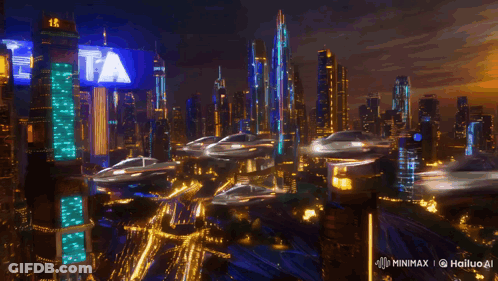 Billboard Saying Theta In Futuristic City GIF