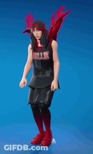 Billie Eilish Is Wearing A Black And Red Outfit With Red Wings GIF