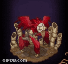 Bird Statue With Red Feathers And Skull GIF