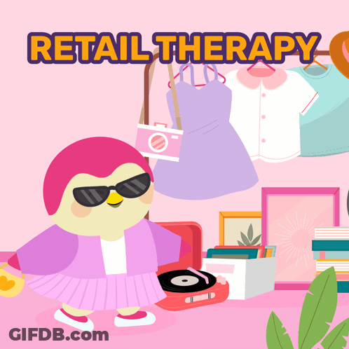 Bird Wearing Sunglasses And Pink Skirt Retail Therapy GIF