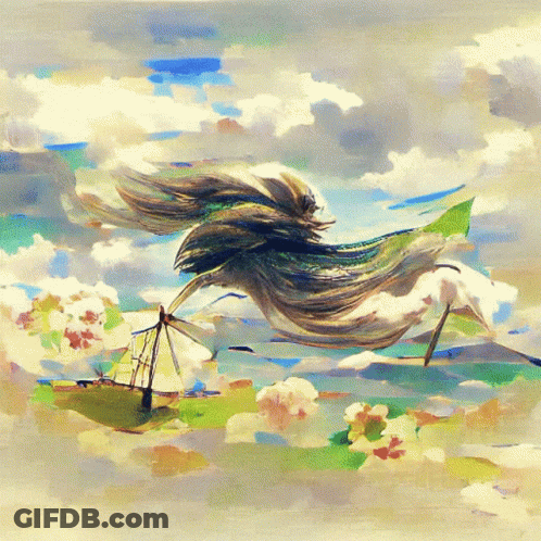 Bird With Long Hair Flying In Sky GIF