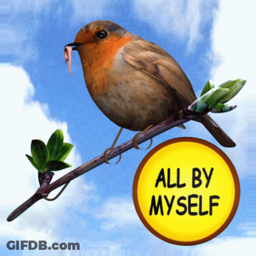 Bird With Worm Sitting On Branch GIF