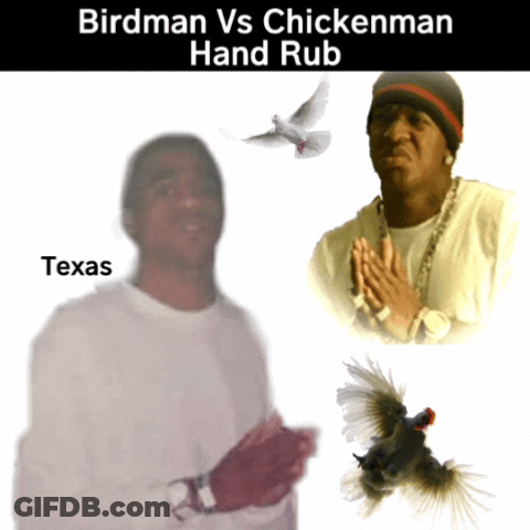 Birdman Vs Chickenman Hand Rub Poster GIF