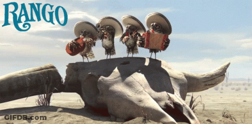 Birds On Cow Skull Rango GIF