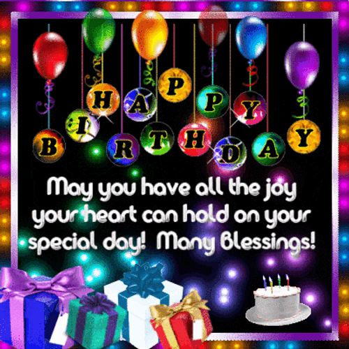 Birthday Blessing Balloon Gifts & Cake GIF