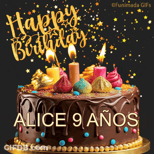 Birthday Cake For Alice 9 Anos With Candles GIF