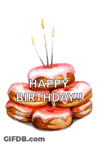 Birthday Cake Made Of Donuts Saying Happy Birthday GIF