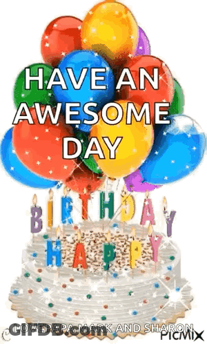 Birthday Cake With Balloons And Candles GIF