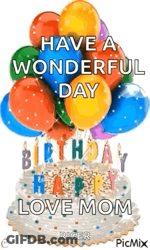 Birthday Cake With Balloons And Candles GIF