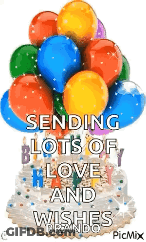Birthday Cake With Balloons And Candles GIF