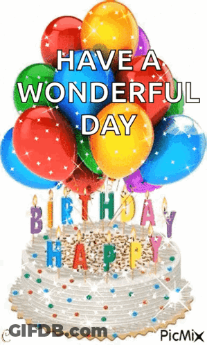 Birthday Cake With Balloons And Candles GIF