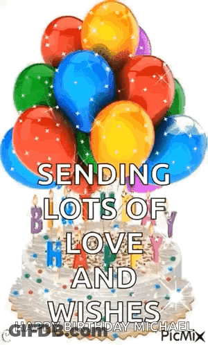 Birthday Cake With Balloons And Candles GIF