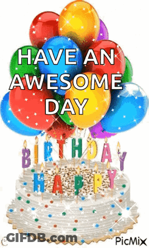 Birthday Cake With Balloons And Candles GIF
