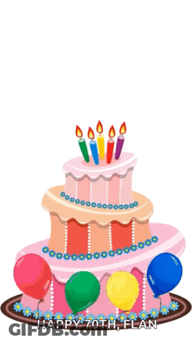 Birthday Cake With Balloons And Candles Happy 70Th Flan GIF