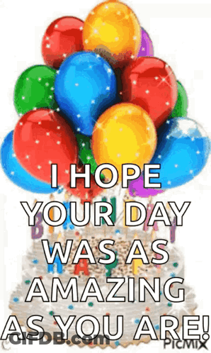 Birthday Cake With Balloons And Message GIF
