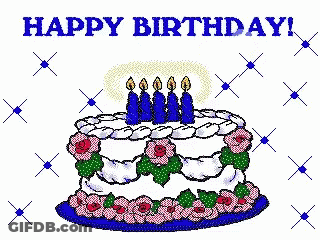 Birthday Cake With Blue Candles And Red Roses Saying Happy Birthday GIF