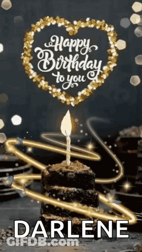 Birthday Cake With Candle And Happy Birthday Darlene GIF