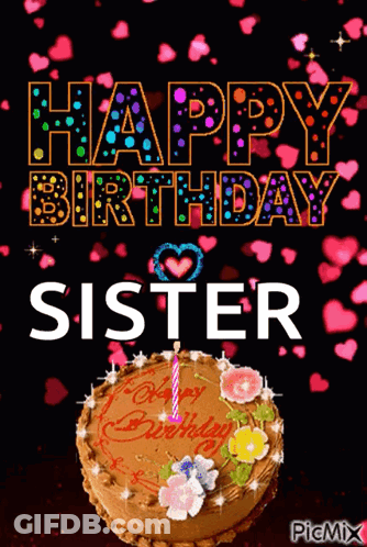 Birthday Cake With Candle And Happy Birthday Sister GIF