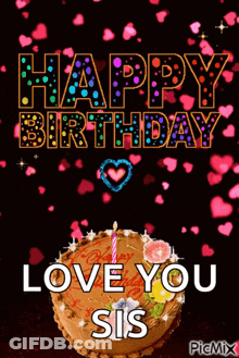 Birthday Cake With Candle And Love You Sis GIF
