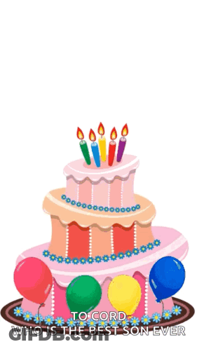 Birthday Cake With Candles And Balloons GIF