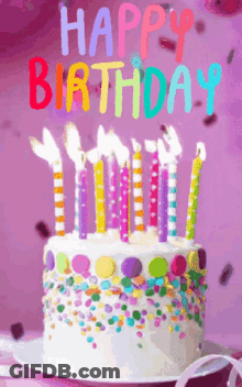 Birthday Cake With Candles And Confetti GIF