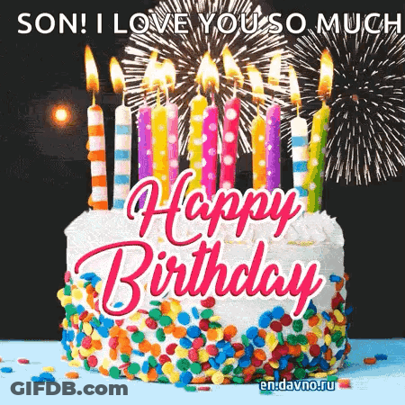 Birthday Cake With Candles And Fireworks GIF