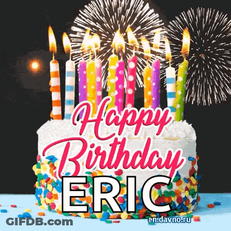 Birthday Cake With Candles And Fireworks Happy Birthday Eric GIF