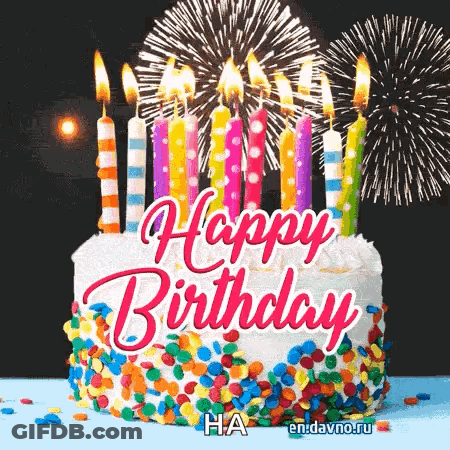 Birthday Cake With Candles And Fireworks GIF