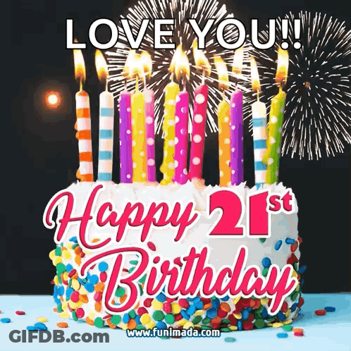 Birthday Cake With Candles And Fireworks GIF