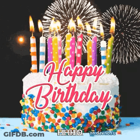 Birthday Cake With Candles And Fireworks GIF