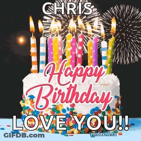 Birthday Cake With Candles And Fireworks Saying Happy Birthday Love You GIF