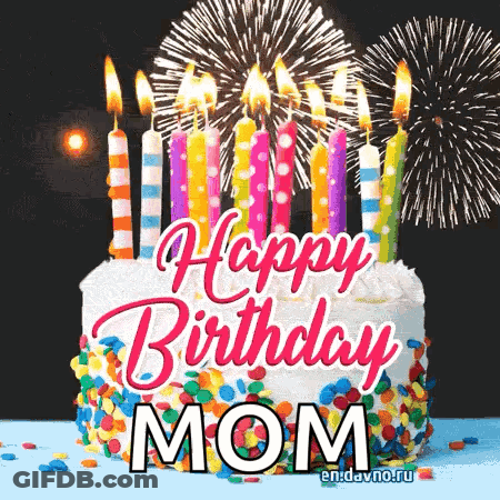 Birthday Cake With Candles And Fireworks GIF