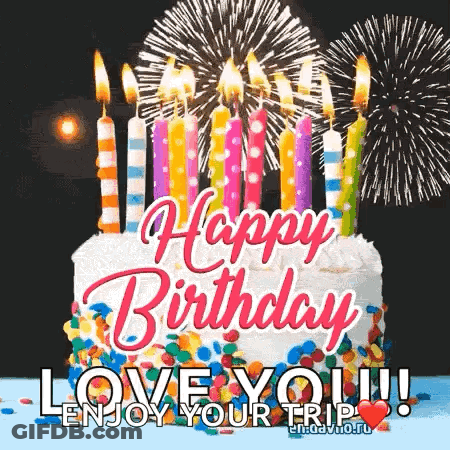 Birthday Cake With Candles And Fireworks GIF