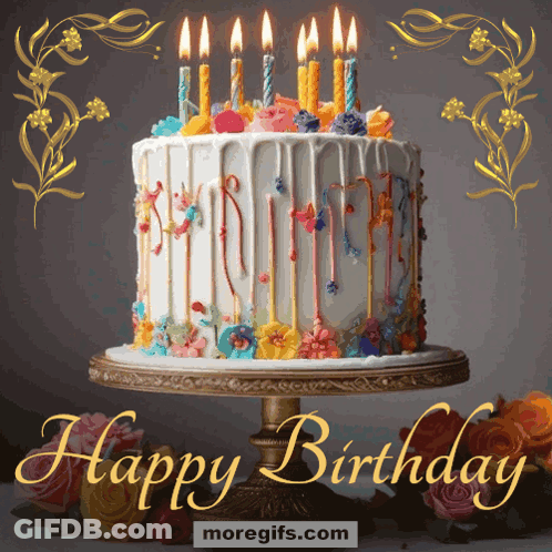 Birthday Cake With Candles And Happy Birthday GIF