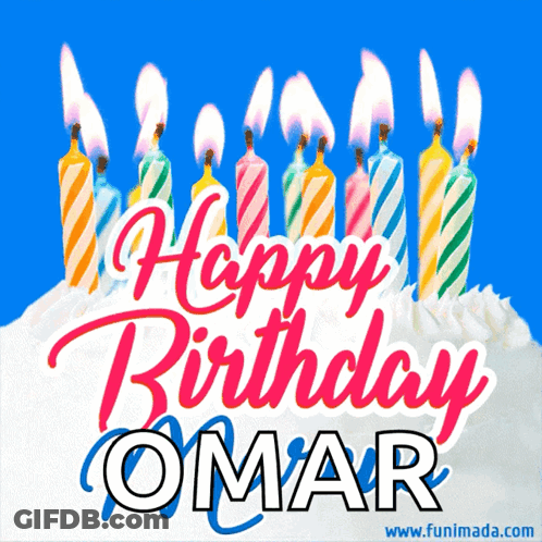 Birthday Cake With Candles And Name Omar GIF