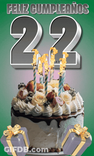 Birthday Cake With Candles And Number 22 GIF