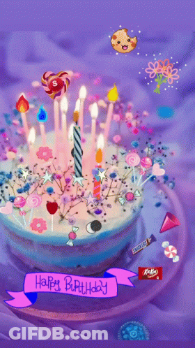 Birthday Cake With Candles And Snickers GIF