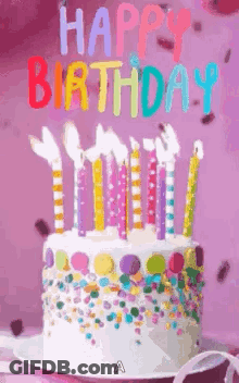 Birthday Cake With Candles And Sprinkles GIF