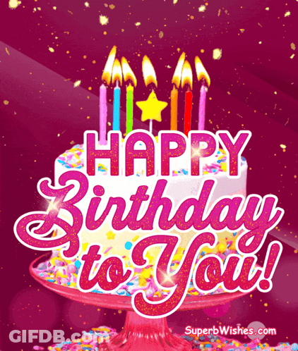 Birthday Cake With Candles And Sprinkles Saying Happy Birthday To You GIF