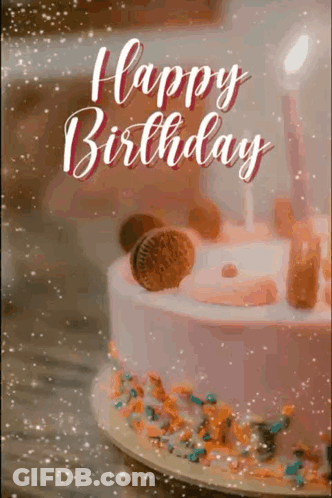 Birthday Cake With Candles And Sprinkles Saying Happy Birthday GIF