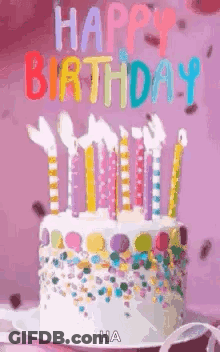 Birthday Cake With Candles And Sprinkles GIF