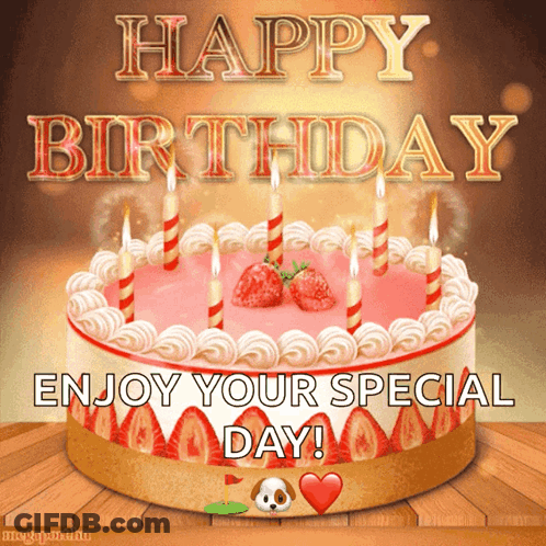 Birthday Cake With Candles And Strawberries GIF