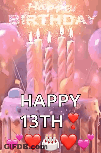 Birthday Cake With Candles Saying Happy 13Th GIF
