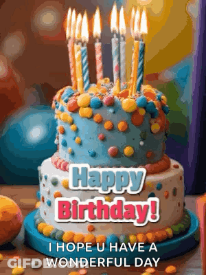 Birthday Cake With Candles Saying Happy Birthday GIF